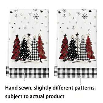 1Pc/2Pcs Buffalo Plaid Christmas Trees Santa Claus Themed Christmas Kitchen Decoration Towels Dish Towels, 16x24 Inch, Seasonal Bathroom Decoration, Used For Christmas Day Kitchen Cooking And Baking - Perfect For Holiday Home Decorations