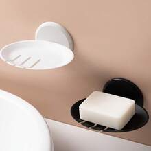 1pc Bathroom Round Soap Dish Holder, Wall Mounted Or Countertop Soap Tray