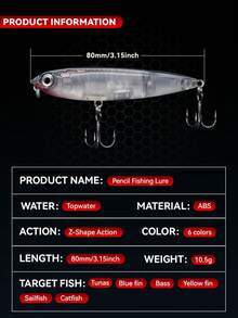 3.15 英寸/80 毫米 10.5 克水面铅笔形诱饵,反光杀手诱饵,具有锯齿形动作,适用于 GT、金枪鱼、蓝鳍金枪鱼、黄鳍金枪鱼、旗鱼、鲈鱼、鱼 - A - 查看 4