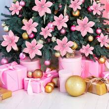 1/5/10/20/30pcs Artificial Poinsettia Flowers With Glitter, Christmas Tree Decoration, Holiday Decor, Suitable For Outdoor Trees