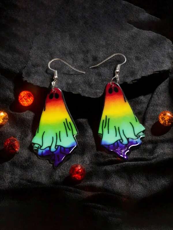 1 paire de boucles d'oreilles de mode en acrylique exagérées d'Halloween, style gothique cool de fille fantôme
