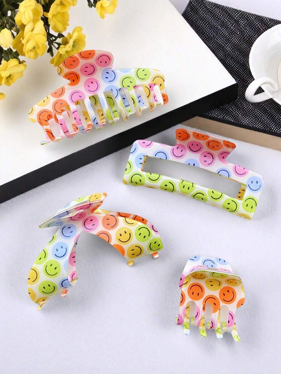 1pc Acrylic Smiling Face Cute Hair Claw Clip, Versatile For Commute, Spring/Summer/Autumn/Winter, Large Size 9.5cm,Hair Accessories,Claw Clips,Hair Jaw Clip,Hair Clutch