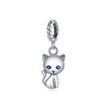 WOSTU WOSTU 1 buc 925 Sterling Silver Cat Beads Cat Black Cat Drăguț Kitty Animals Pendant Pink Heart Shape CZ Charms Pentru Brățară DIY Colier Fine Jewelry Accessories