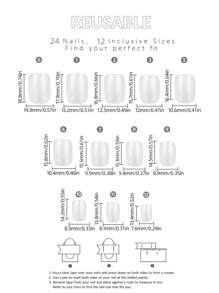 24 件花朵按压指甲条纹格子指甲艺术短假指甲方形假指甲美甲套装包括 1 片粘性标签和 1 个迷你锉刀，非常适合日常佩戴美甲用品指甲