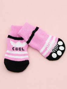 4pcs/Set Cute Pet Dog Socks, Anti-Slip Cat Dog Paw Protector Shoes, Suitable For Small Dogs Like Poodle, Yorkshire Terrier, Chihuahua For Indoor Use To Prevent Falling - Pink - View 7
