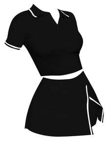 女士简约时尚两件套运动套装 - 黑色 - 查看 1