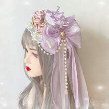 Harajuku Headwear Spike Lolita Y2K Girl Gothic Ball Rose Faux Pearl Feather Small Flat Hat Elegant Hairpins Clip Hair Clip Hairgrips Halloween