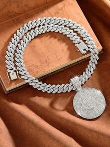 Dây chuyền mặt số "7" phong cách Hiphop Punk, hợp kim kẽm, mạ K trắng, xích , trang sức mặt dây chuyền đá tròn thời trang - Vòng cổ mặt dây chuyền hình tròn 7 - Xem 19