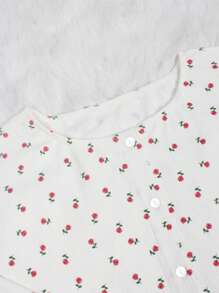 2pcs Set Women Casual Ditsy Floral Long Sleeve Shorts Pajamas, Suitable For Home Wear In Autumn,Two Pieces Set