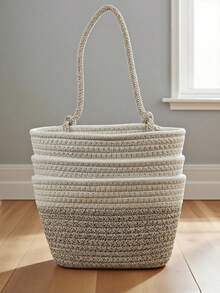 1Set/3pcs Three-Layer Home Wall Mounted Rope Storage Basket, Gray White Mixed Color Bohemian Style Home Storage Basket, Handmade, Suitable For Household Bedrooms, Living Rooms, Miscellaneous Sorting And Storage, Suitable As A Christmas Gift For Children, Bathroom Accessories, Room Decor - Multicolor - View 7