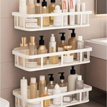 3/4 pezzi Mensola da bagno montata a parete anti-ruggine e lucida - Senza foratura richiesta, Portaoggetti adesivo salvaspazio per shampoo, balsamo ecc., Design di drenaggio facile, Soluzione di stoccaggio per il bagno, Mensola da bagno moderna, Rastrelliera in plastica durevole