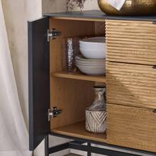 SoBuy Sideboard Kommode aus Holz und Metall Schwarz-Natur Aufbewahrungsschrank Beistellschrank Buffet Eckschrank Eingangsschrank Eingangstisch Freistehendes Regal Konsolentisch Schuhaufbewahrung Schuhkommode Schuhregal Schuhschrank Schuhschrank Schwarz Tv-Schrank Eingangsbereich Schwarz