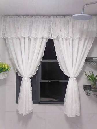 1pc White Lace Curtain Valance, No Drilling Required, Suitable For Kitchen, Bedroom, Window Sill, Door Curtain, Princess Style Sheer Curtain