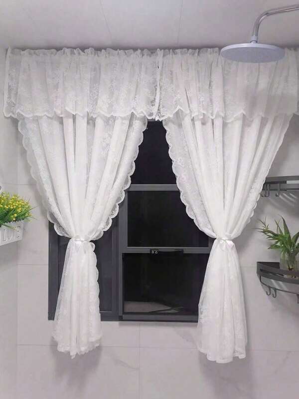 1pc White Lace Curtain Valance, No Drilling Required, Suitable For Kitchen, Bedroom, Window Sill, Door Curtain, Princess Style Sheer Curtain