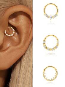 1pc 925 Sterling Silver Sparkling Cubic Zirconia Cartilage Hoop Earring, Women's Nose Ring Tragus Helix Clicker Septum Nose Hoop Earring