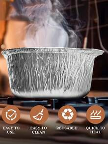 5个带盖铝箔纸杯蛋糕衬垫，一次性圆形铝箔烤盘，一次性厨具食品容器，适用于度假、露营、烘焙、加热、烹饪、家庭晚餐、派对用品 - 彩色 - 查看 4