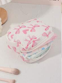 1 Bolsa de Cosméticos Grande com Estampa de Coração Rosa e Laço Acolchoada, Bolsa de Toucador Portátil com Zíper, Bolsa de Armazenamento de Maquiagem Pode Guardar Batom, Pincéis, Produtos de Cuidados com a Pele, Telefones Celulares, Moedas, Pequenos Itens, Adequada para Uso Doméstico, Viagem, Cruzeiro, Férias e Escola, Presentes de Dama de Honra de Casamento, Presentes de Aniversário, Presentes de Festival, Essenciais de Outono Universitários, Bolsa de Viagem de Férias para Mulheres, Bolsa de Maquiagem, Organizador de Maquiagem