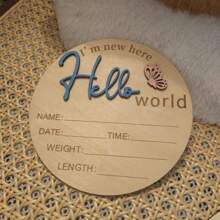 1pc Wooden "Hello World" Newborn Announcement Sign, Gender Reveal Party Supplies, Birthday Party Decor, Photo Prop, Creative Commemorative Gift, For Baby Christening, Baptism, Wedding, Engagement - Multicolor - View 10