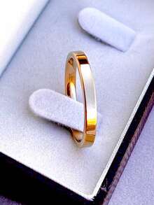 3mm Straight Stainless Steel Wedding Ring, 18k Gold Plated, Unit - 金色 - 查看 3
