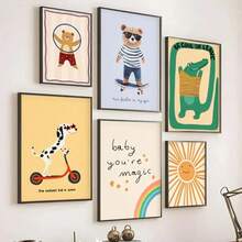 1 pieza Pósteres de animales Impresiones de estilo nórdico con flores, conejitos, oso y ganso para decoración de habitación infantil y sala de juegos, sin marco