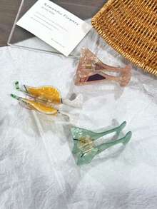 1pc Green & Khaki Acrylic Cocktail Bohemian Hair Claw Clip, New Creative Funny Hair Clip, Hair Claw Hair Accessory For Women, Fashionable Hair Decoration Fall Winter Hair Accessories For Women For Vacation Outfits Woman Elegant Hair Clutch