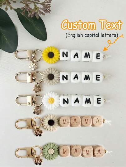 1pc Cute Daisy Keychain Customizable With Name/Initial Beads Great For Mother's Day Back To School Birthday Gifts Y2K