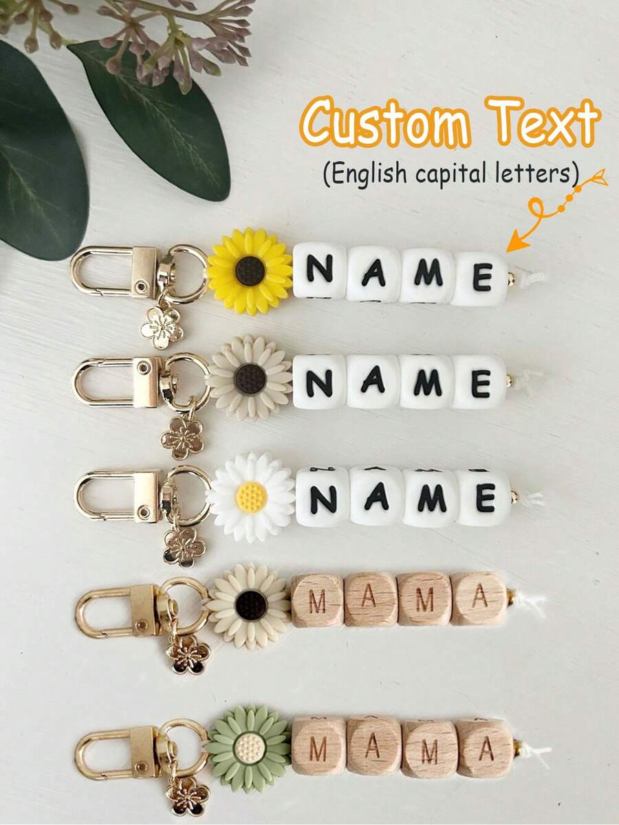 1pc Cute Daisy Keychain Customizable With Name/Initial Beads Great For Mother's Day Back To School Birthday Gifts Y2K - Multicolor - View 1
