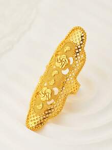 1pc Vintage Middle Eastern Dubai Hollow Embossed Floral Design Open Ring For Women, Suitable For Parties, Gatherings, Gifts, And Daily Wear