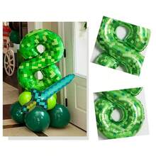 1 Set Giant Green Pixel Miner Theme Digital Foil Balloon Set, Sword Aluminum Foil Balloon Jungle Game Event, Large 40 Inch (Approx. 101.6 Cm) Digital Balloons Party Balloons Birthday Party Decorations 0-9 Suitable For Forest Theme Birthday, Anniversary Party Supplies. - Multicolor - View 6