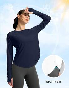 Womens Shirts UPF 50+ Lightweight Quick Dry Long Sleeve Workout Hiking Tops Outdoor - Navy - View 3