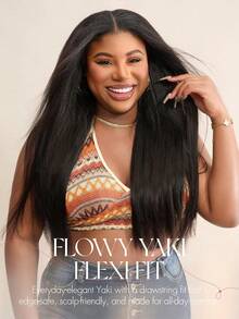 bling hair Half Wig, Straight, Kinky, Flexi Fit, Invisible, 3 In 1 Wig, Flip Drawstring Wig, 180% Density, Glueless Wigs, Natural Black, Ready To Wear Headband Wig For Women - Natural Black - 查看 6