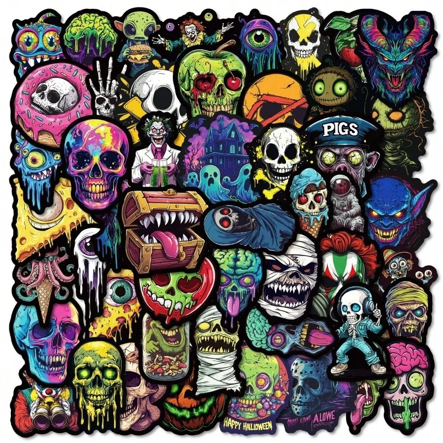 50Pcs Ghost Face Skull Stickers Waterproof PVC Cartoon Decorative Luggage Skateboaro Insulation Cup Phone Tablet Gift Sticker Back To School - Multicolor - View 1