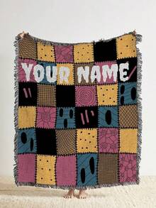 Halloween Town Throw Blanket Custom Nightmare Before Christmas Name Blanket, Jack And Sally Cotton Woven Tapestry, Personalized Room Decor - trắng - Xem 1