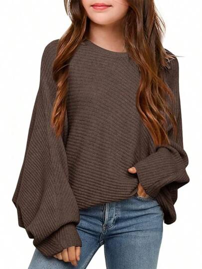 Girl's Oversized Crewneck Fall Sweaters Batwing Long Sleeve Slouchy Chunky Cute Pullover Jumper Shirts 5-14THalloween Christmas New Year