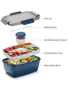 1pc All-In-One Salad Container - Large Salad Bowl, Bento Box Tray, Leak-Proof Dressing Container, Sealed Lid, Adult Healthy Lunch Fork; Dishwasher/Microwave Friendly, Kitchen, Christmas Gift - Multicolor - View 6