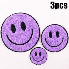 3 piezas Parches bordados con cara sonriente - Parches adhesivos por ambos lados (Grande/Mediano/Pequeño) - Parches bordados de pareja, parches bordados de familia, parches adhesivos de doble cara para coser en tela, adecuados para ropa, bolsas, sombreros - Multicolor - Ver 13