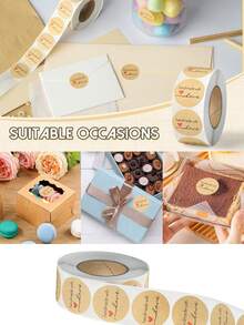 500 szt./zestaw naklejek z papieru pakowego, domowej roboty z miłością, na koperty i opakowania, etykiety do artykułów papierniczych, rękodzieło