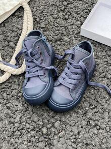 OPOEE Weiße Segeltuchschuhe, Sneaker mit mittlerer Spitze, Kindersegeltuchschuhe, Frühling & Herbst Koreanischer Stil, einfaches Design, Jungen & Mädchen, Schnürschuhe mit niedriger Spitze für Athletik, klassische Segeltuchschuhe mit niedriger Spitze, lässige Skateboard-Kinderschuhe - Blau - Übersicht 2