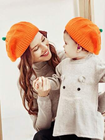 1 件儿童万圣节派对南瓜针织帽，秋冬保暖