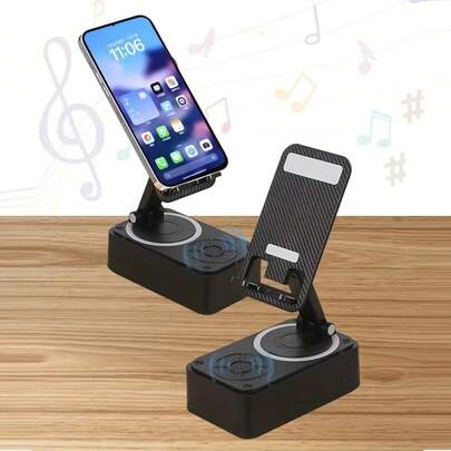 Soporte para teléfono plegable con altavoz Bluetooth inalámbrico y banco de energía, compatible con todos los teléfonos inteligentes y tabletas.