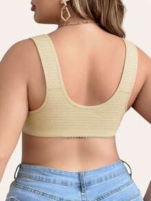 Women's Print Front Button Wireless Underwire-Free Lift Casual Seamless Bra, Plus Size - Champagne - View 3