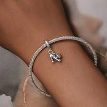 WOSTU WOSTU 1 buc 925 Sterling Silver Cat Beads Cat Black Cat Drăguț Kitty Animals Pendant Pink Heart Shape CZ Charms Pentru Brățară DIY Colier Fine Jewelry Accessories