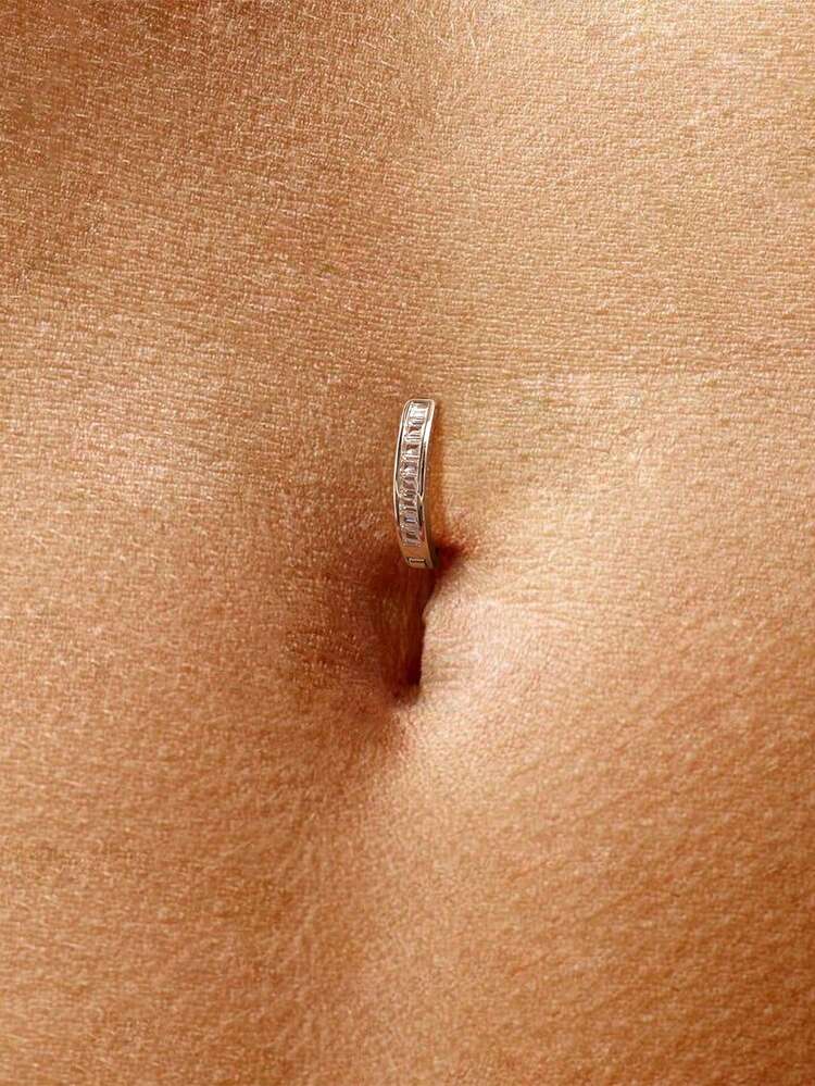 1pc 925 Sterling Silver Square Diamond Navel Ring, Reverse Navel Ring, Daily Wear For Women, Anniversary/Birthday Gift - Square Zirconia Belly Button Ring - View 5