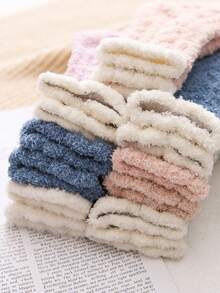 3 đôi tất dài đến giữa bắp chân bằng vải nỉ san hô dễ thương dành cho nữ, thích hợp cho mùa thu/đông, tất bông, tất ấm áp - Nhiều màu - Xem 2