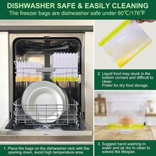 HcSPLF 10 Pack Reusable Quart Freezer Bags Dishwasher Safe Extra Thick Leakproof 1 Quart Food Storage Bags  Stand Up Bags For Meal Prep Sandwich Snack Fridge Organization Perfect For Kitchen Storage And Food Safety