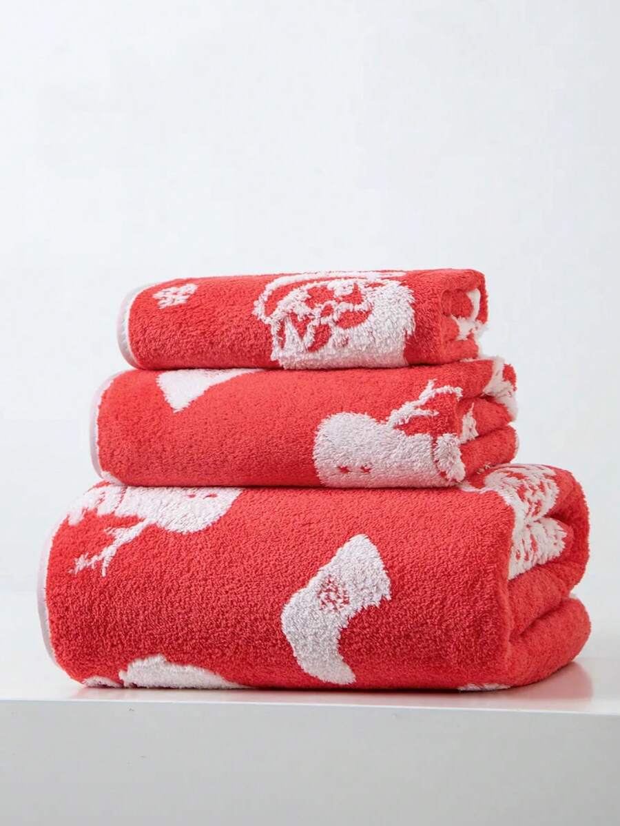1pc Polyester Fiber Red Bath Towel Or Kitchen Small Towel, Thin, Christmas Themed Pattern, Unisex, Suitable For All Seasons, Quick Drying And Absorbent, Suitable For Bathroom, Holiday Gifts, School, Outdoor Travel And Home Use