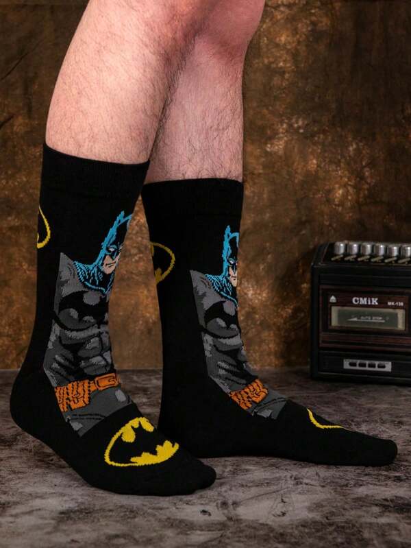 Warner Bros 1Pair Of Superman Hero Super Cartoon Animation Socks For Men, Novel, Fun, Happy And Crazy Socks For Christmas And Halloween, Suitable For Gifting At Parties, Fall