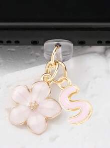 1 件时尚粉色花卉字母手机防尘塞，精致 A-Z 字母金属挂件，适合作为女性生日礼物，兼容 Lightning（5-14）/ Type-C 接口 - 粉色 - 查看 4