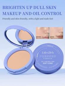Life Girls 1 pieza Polvo compacto mate de control de aceite, de larga duración, sin manchas, ligero y transpirable, con borla, crea un aspecto de maquillaje natural, polvo portátil para retoques - Multicolor - Ver 3