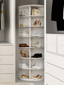 Drehbarer Schuhregal 360° drehbares Display weißer Lazy Susan-Organizer Shoe Rack, Karussell für Hüte und Handtaschen, inkl. 4 doppellagigen Schuhregalen